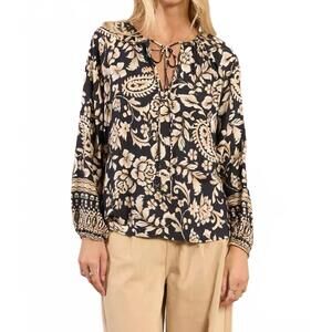 NEW MOLLY BRACKEN floral woven blouse in black/cream